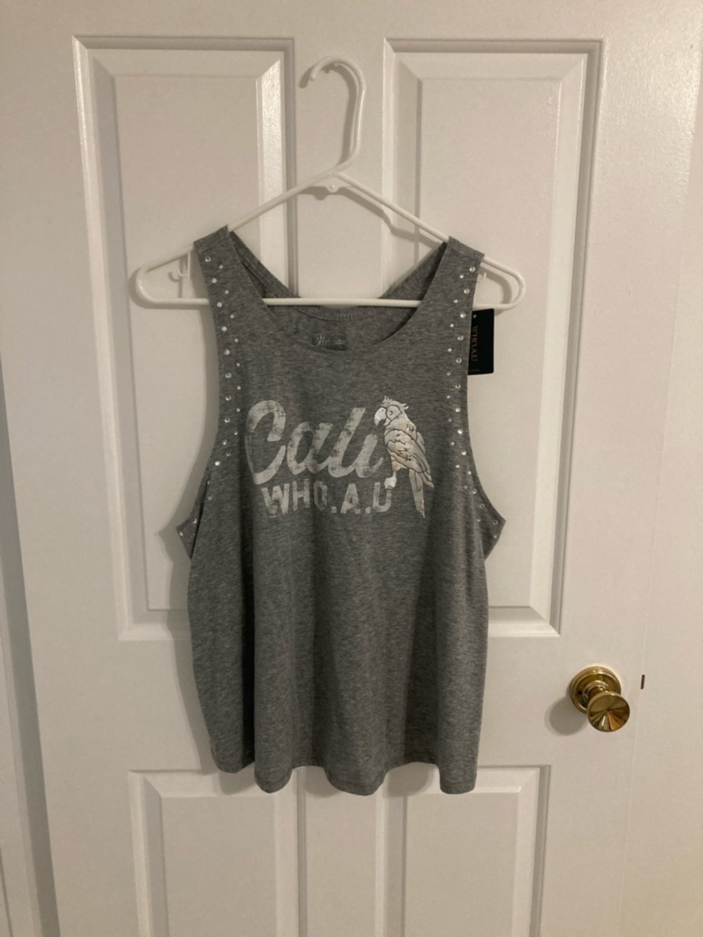 Gray Graphic Tank with Rhinestone Embellishments